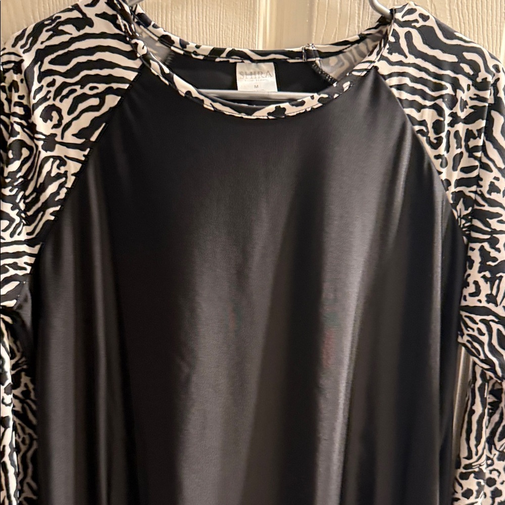 Siena Studio Black Dress with Zebra-Print Sleeves